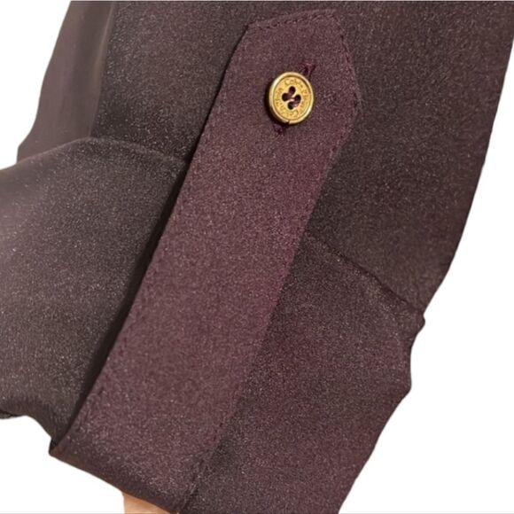 Calvin Klein Long Roll Tab Sleeve Button Front Crepe Blouse CK Eggplant Work Top - Picture 4 of 12